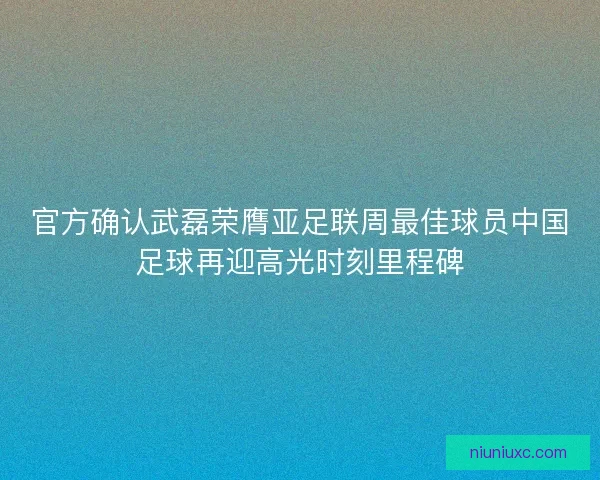 官方确认武磊荣膺亚足联周最佳球员中国足球再迎高光时刻里程碑